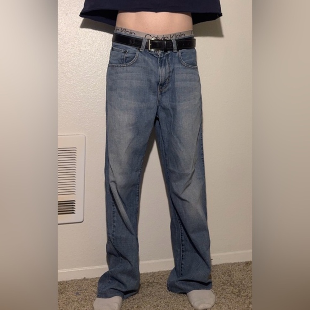 Straight-Leg Men's Jeans in Light Blue Denim